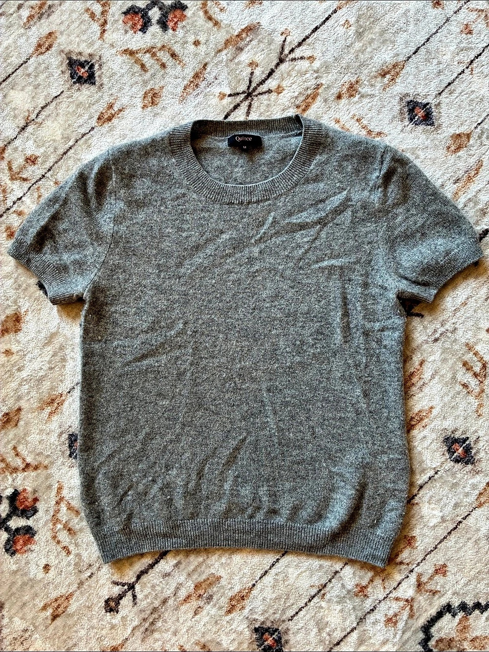 Quince Mongolian Cashmere Tee Gray Short Sleeve Crewneck